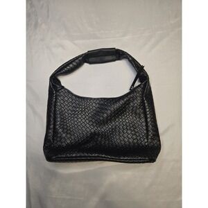 Bostanten Kweli Croc Structured Vegan Leather Hobo Shoulder Bag Black Med Woven‎